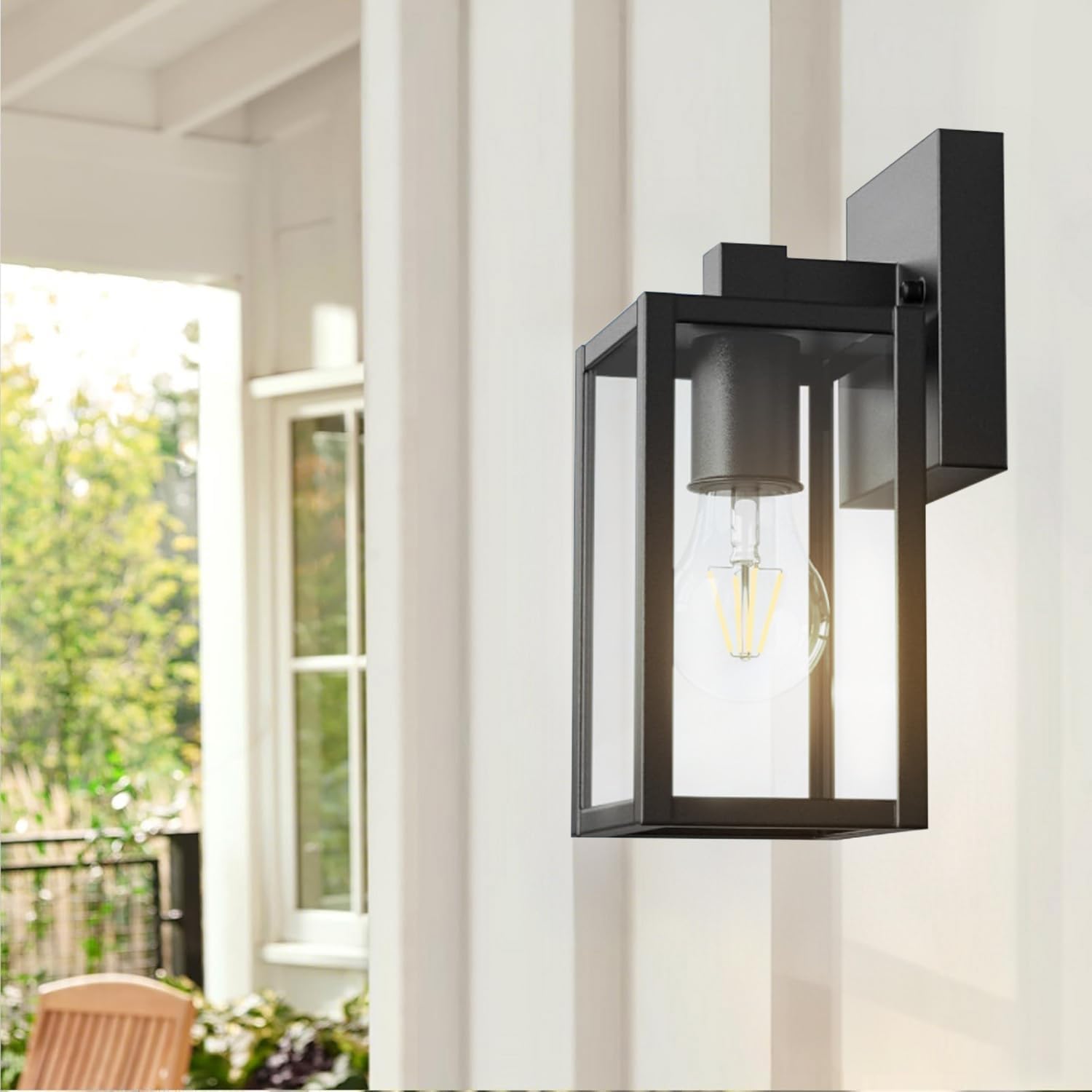 4-Pack Outdoor Wall Lights Fixtures, Exterior Waterproof Wall Lanterns, Porch Sconces Wall Mounted Lighting with E26 Sockets & Glass Shades, Modern Matte Outside Lights for House Front Door