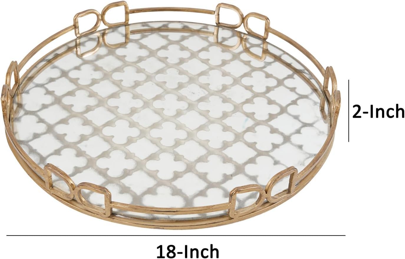 Elegante Bandeja Decorativa Art Nouveau De 45 Cm con Base De Cristal Y Marco Geométrico Dorado: Una Elegante Bandeja Redonda para Servir, Ideal para La Decoración del Hogar O como Centro De Mesa.