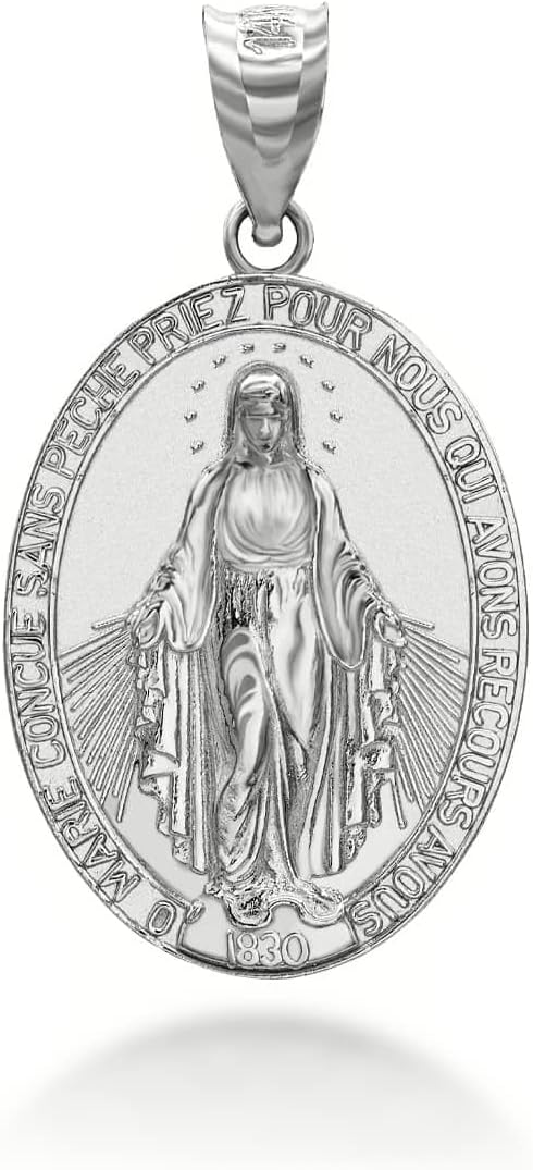 Exquisite 14K White Gold Blessed Virgin Mary Oval Medal Pendant Necklace - Choose Pendant Only or Necklace w/ 16”-22” Chain