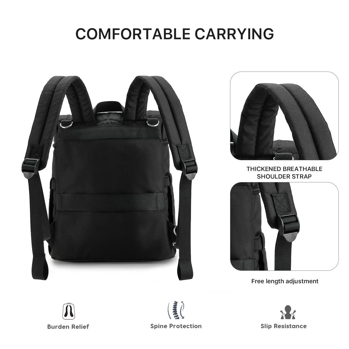 SONARIN Grande Capacità Multifunzionale Zaino Fasciatoio,Elegante Borsa per Pannolini Impermeabile Zaino Mamma Neonato Borsa Fasciatoio da Viaggio Portatile con Ganci per Passeggino(Nero)