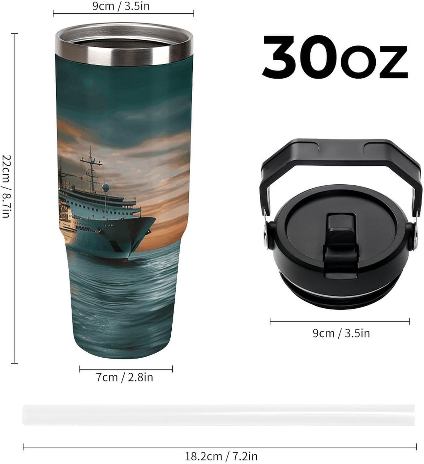 Cruise Ship Water Bottle 30 Oz Fits Car Cup Holder,Insulated Coffee Mug Large Capacity Car Cups,Stainless Steel Double Wall Sport Bottle for Travel Sports Gym