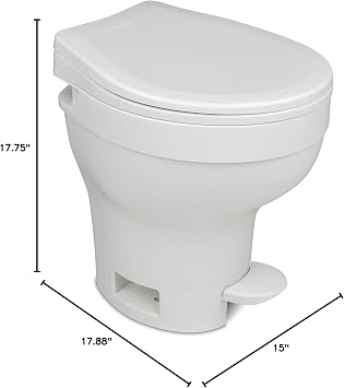 Thetford Aqua-Magic VI High Profile, White | Space-saving design, easy installation, foot flush, Residential sized SloClose seat, deepest toilet bowl available for RVs