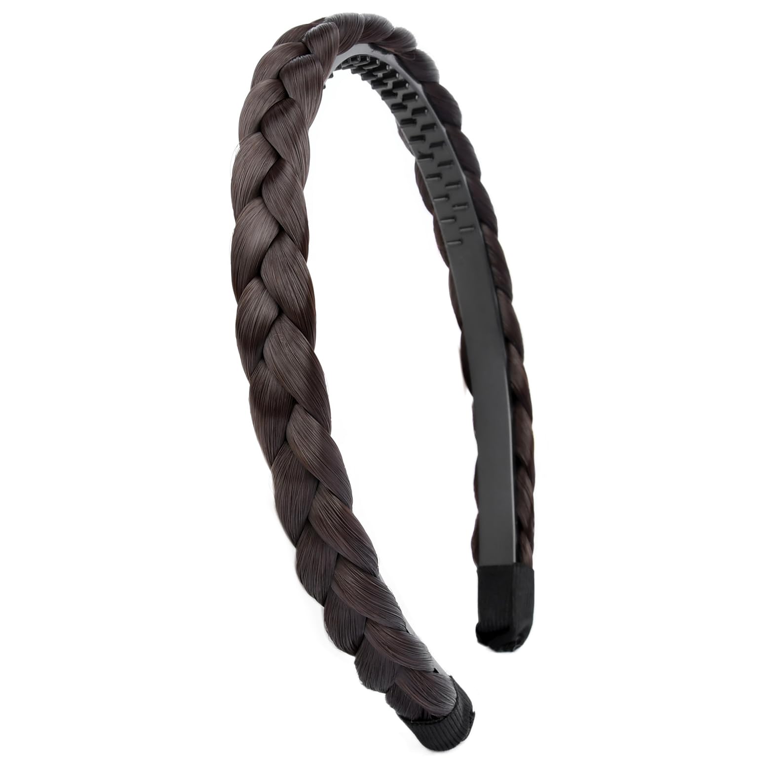 DIGUAN Width 0.6 inches Narrow Synthetic Hair Plaited Headband Braid With Teeth Hair Band Accessories for Women Girl (Thin-chocolate)