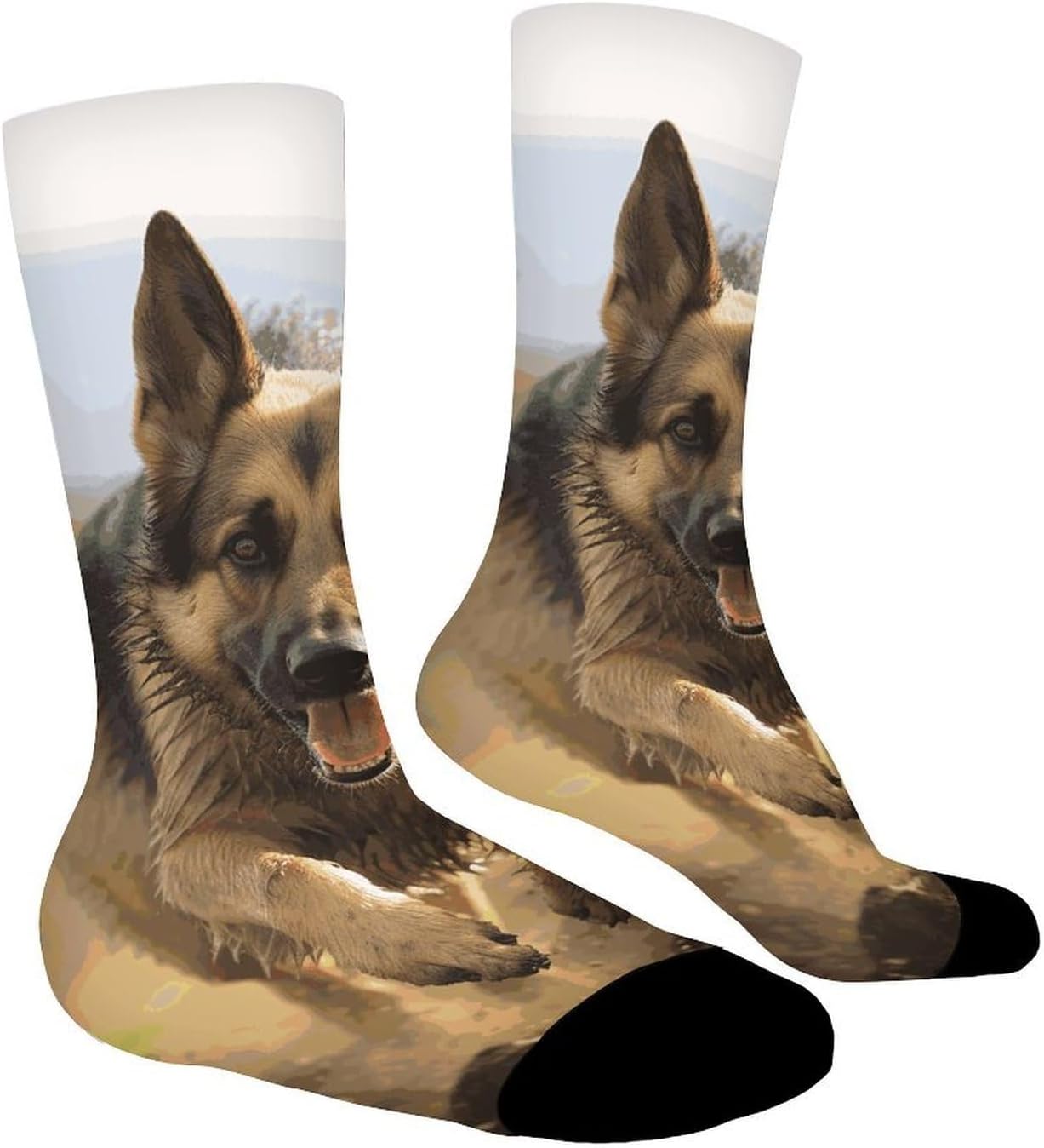 Moisture Wicking Socks, Breathable, Lightweight Crew Sock, Casual | Running German Shepherd Dog Work Socks for Women Men, Elastic Soft Boot Socks for Travel, Seamless