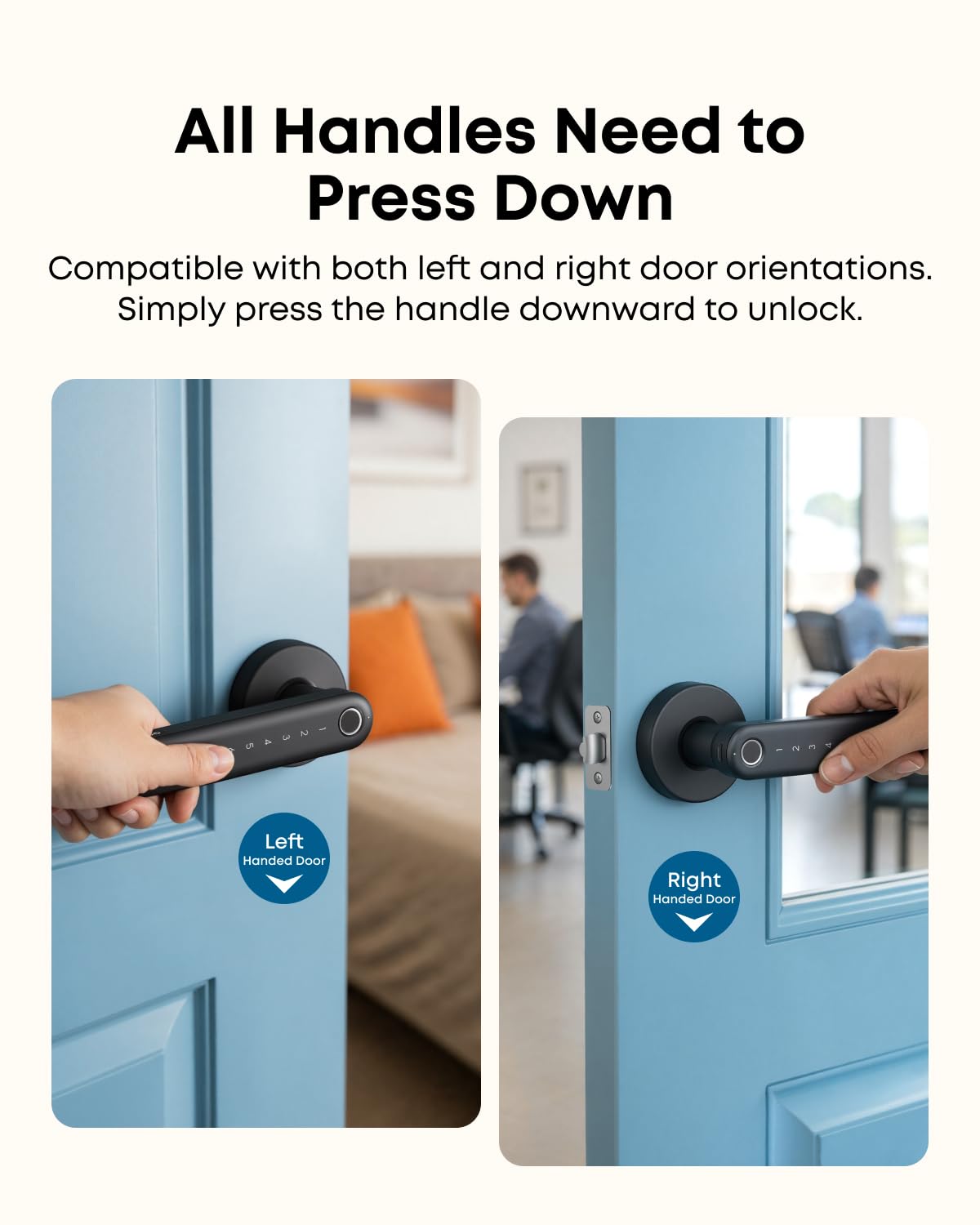 eufy Smart Lock C32, serrure de porte sans clé à empreintes digitales avec poignée, Wi-Fi intégré, télécommande par application, reconnaissance d'empreintes digitales IA auto-apprentissage pour portes