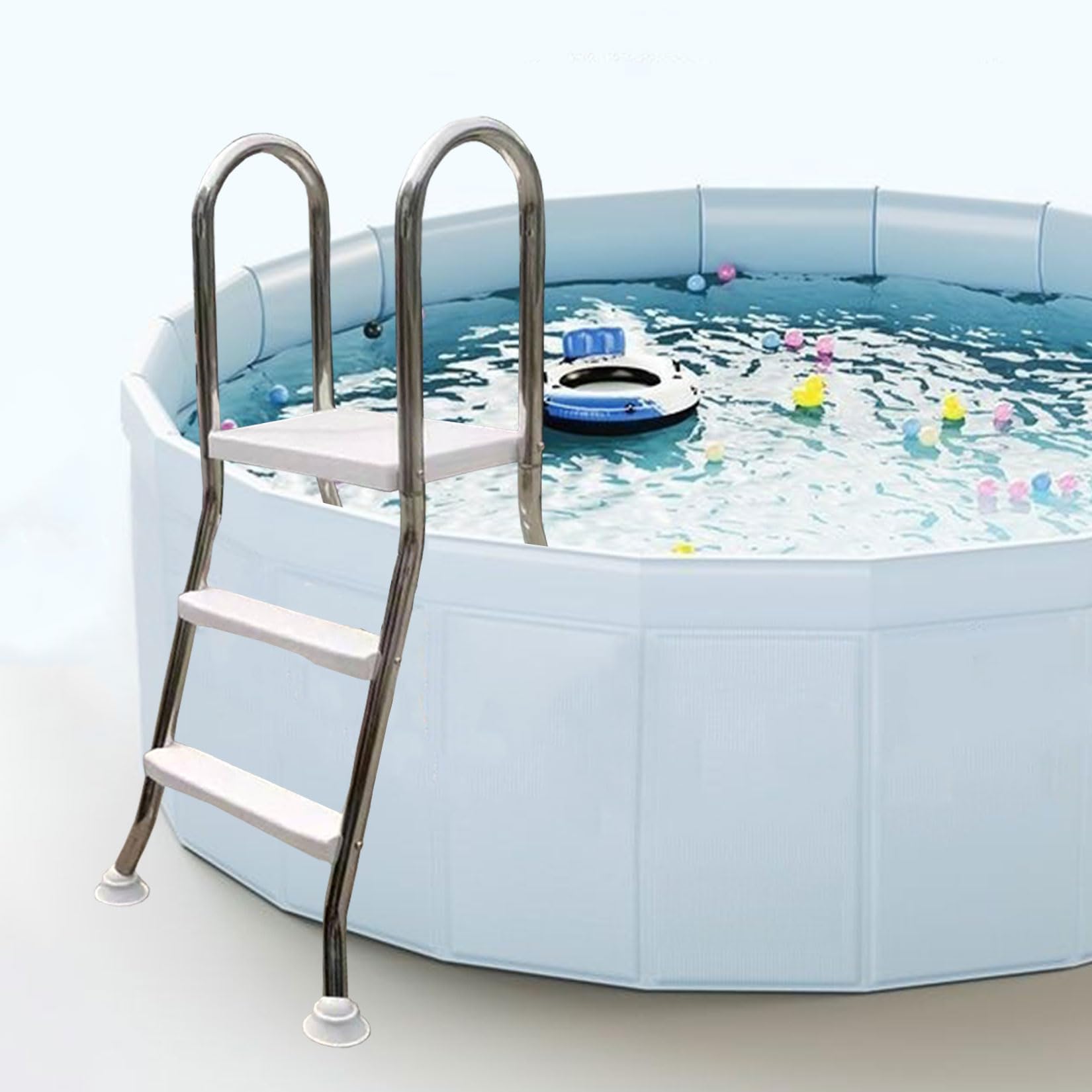 BOTOWI Scala per Piscina a 2/3/4 gradini per Piscina Fuori Terra, Scala per Piscina con Telaio in Acciaio Inossidabile Versatile Alta 33/43/52 Pollici con gradini a Doppia Faccia in plastica,33in