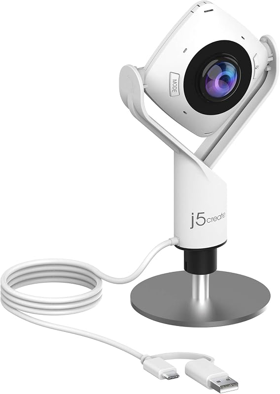 j5create Cámara web para reuniones de 360 ​​grados | Cámara HD 1080P con micrófono de alta fidelidad, USB-C | para videoconferencias, clases en línea y colaboración (JVCU360)