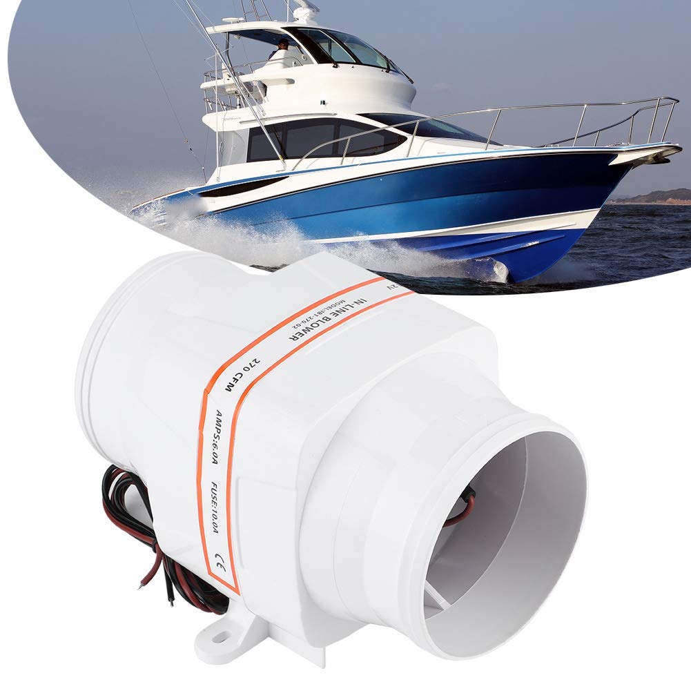 Bilgenluftgebläse Marine 4 Zoll 12V 270CFM Weißes In-Line DC elektrisches Lüfterboot Zubehör EVGATSAUTO Bilgenluftgebläse