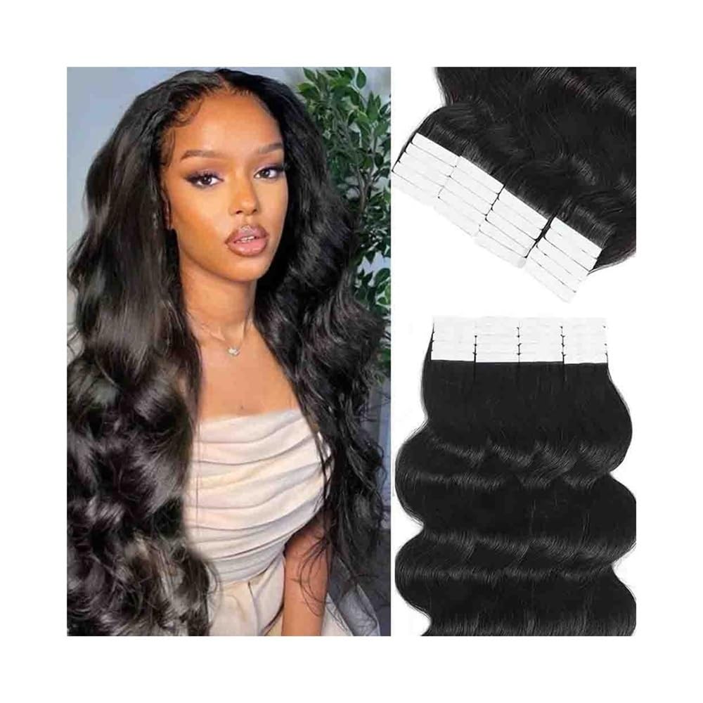 Taśma w rozszerzeniach Taśma doczepiana z włosów Ludzkie włosy, 20 sztuk/50 g 16-26 cali Naturalna czerń Body Wave Doczepy Remy Bezszwowa skóra wątkowa Ins dla kobiet Niewidzialne włosy(24 inches)