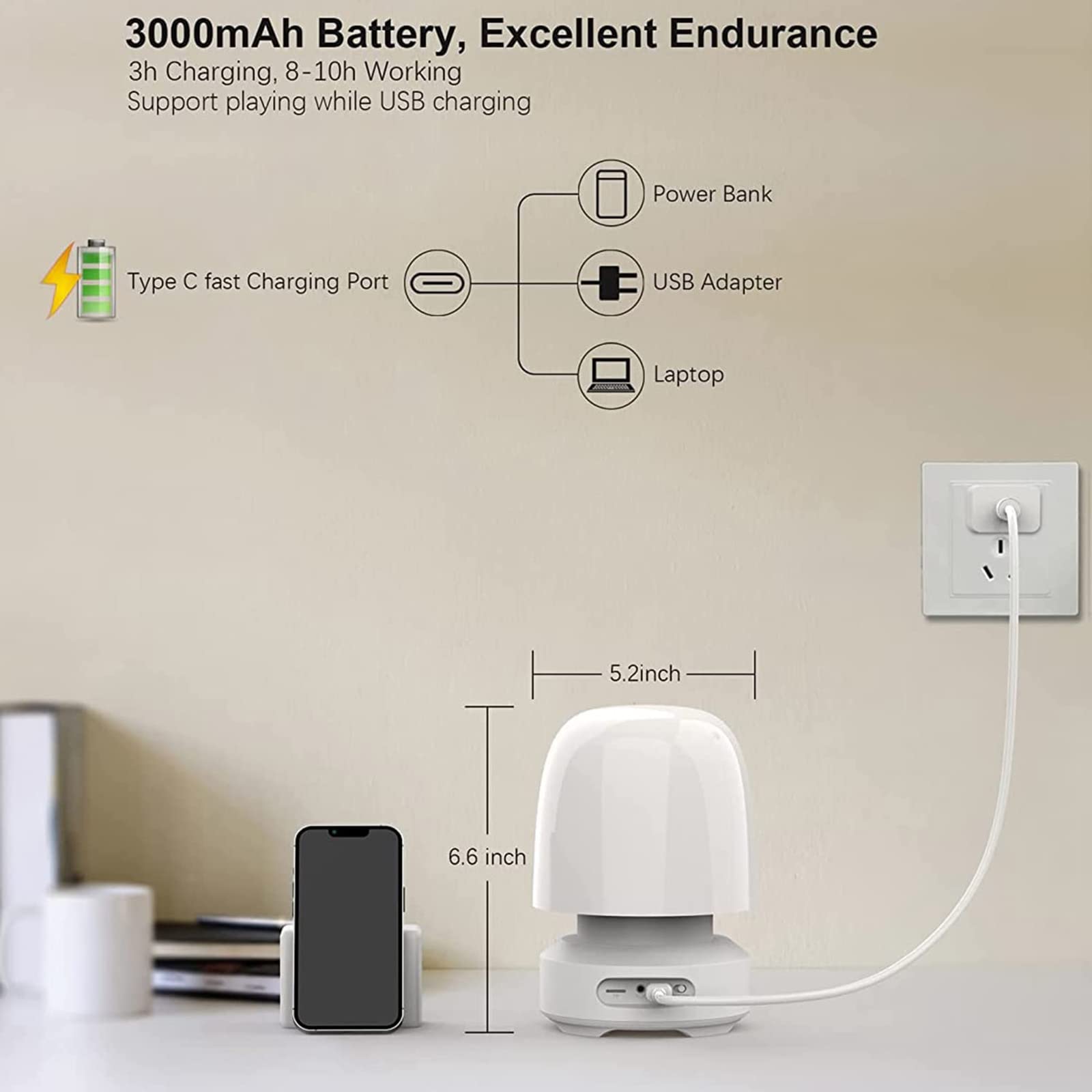 TsoLay Luci Notturne con Altoparlante Bluetooth, Lampade da Comodino a LED con Telecomando, Surround Stereo a 360°, Surround Stereo a 360°, 7 Colori E 4 modalità di Illuminazione, per L'home Office