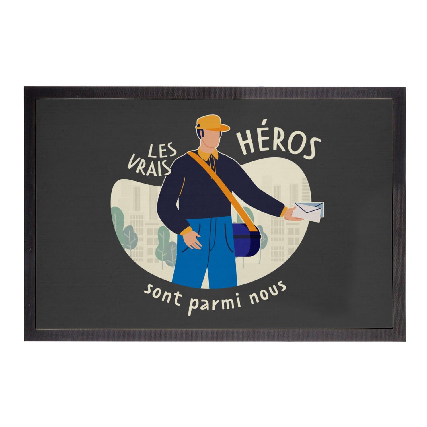 Paillasson noir Facteur Postier 60x40 cm Les Vrais Héros tapis d'entrée résistant