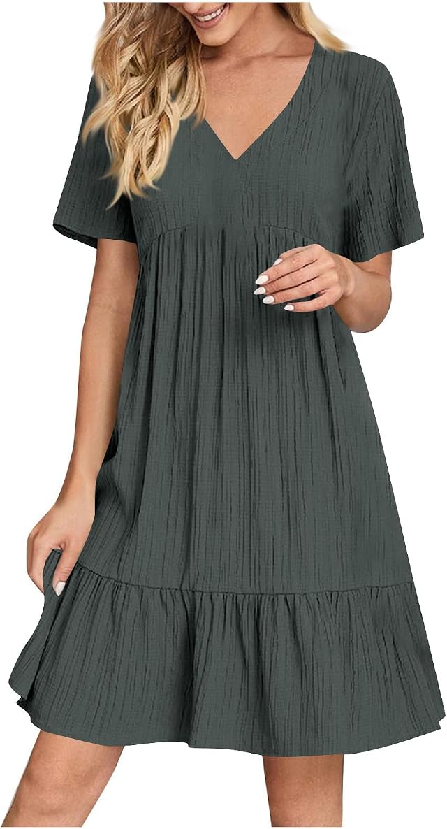 Sommerkleid für Damen Sommerkleider Kurzarm / Ärmellos Blusenkleid Elegant Freizeitkleid Einfarbige Leicht und Luftig Oberteil Strandkleid Frauen Festkleider Shirtkleid Baumwolle Cocktailkleid S-5XL