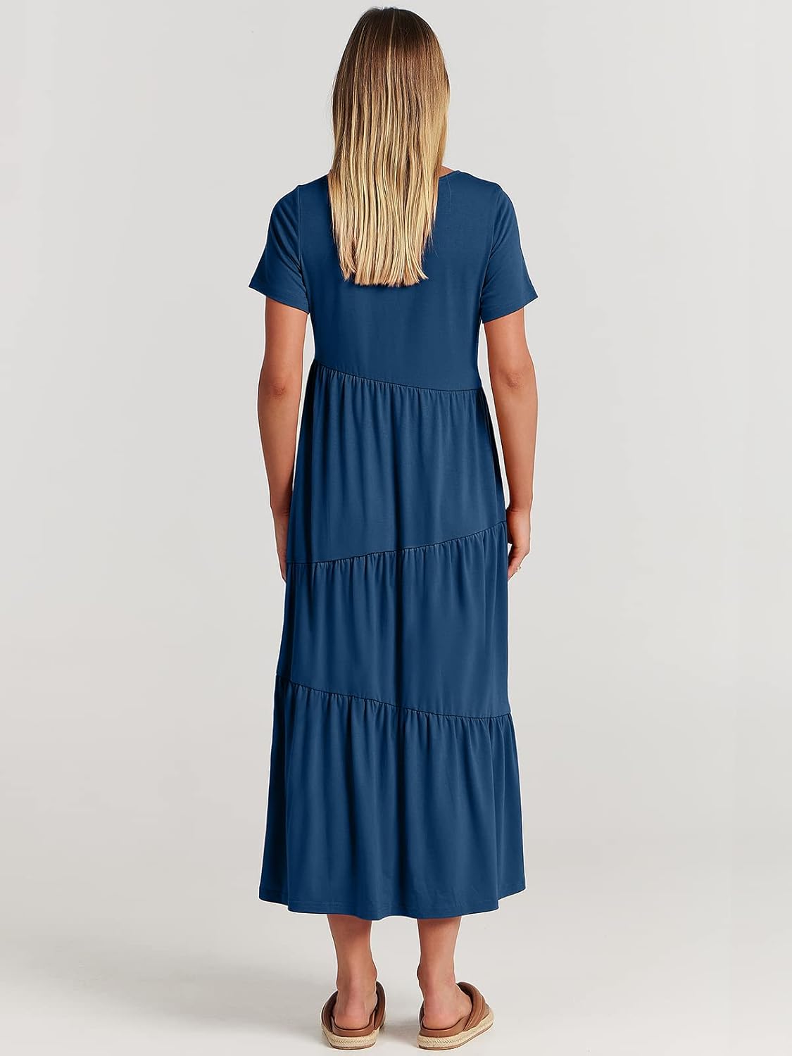 ANRABESS Women Summer Maxi Dress Short Sleeve Swing Casual Asymmetric Tiered Vacation Long Beach Sundress Outfits - Image 5