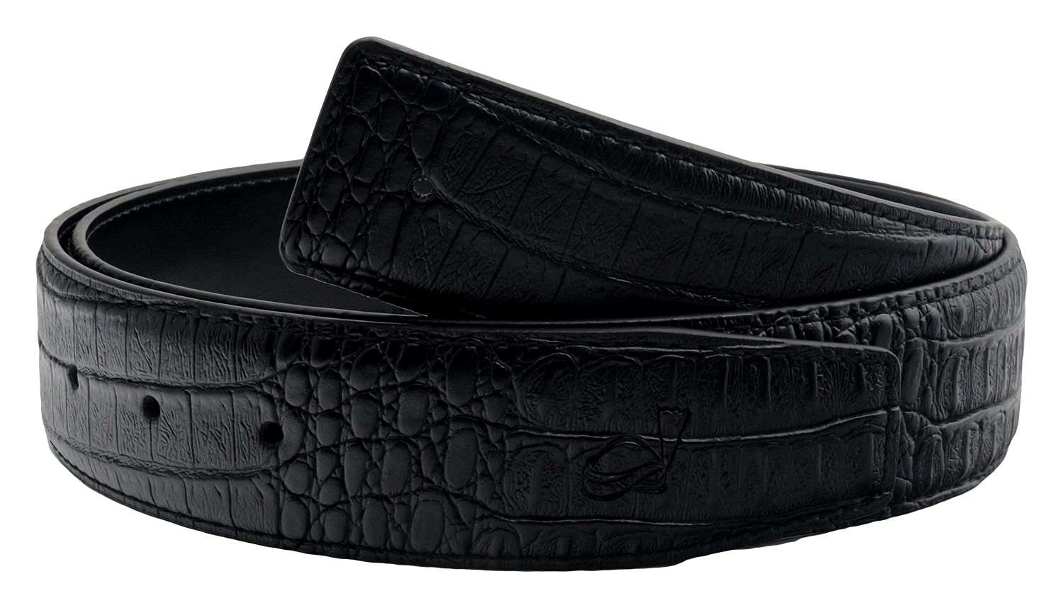 Qha Men's Black 01 Leather Belts Alligator Style Genuine Replacet Belt Strap Without Buckle For Jeans 38Mm Wide Q04 36"-40"