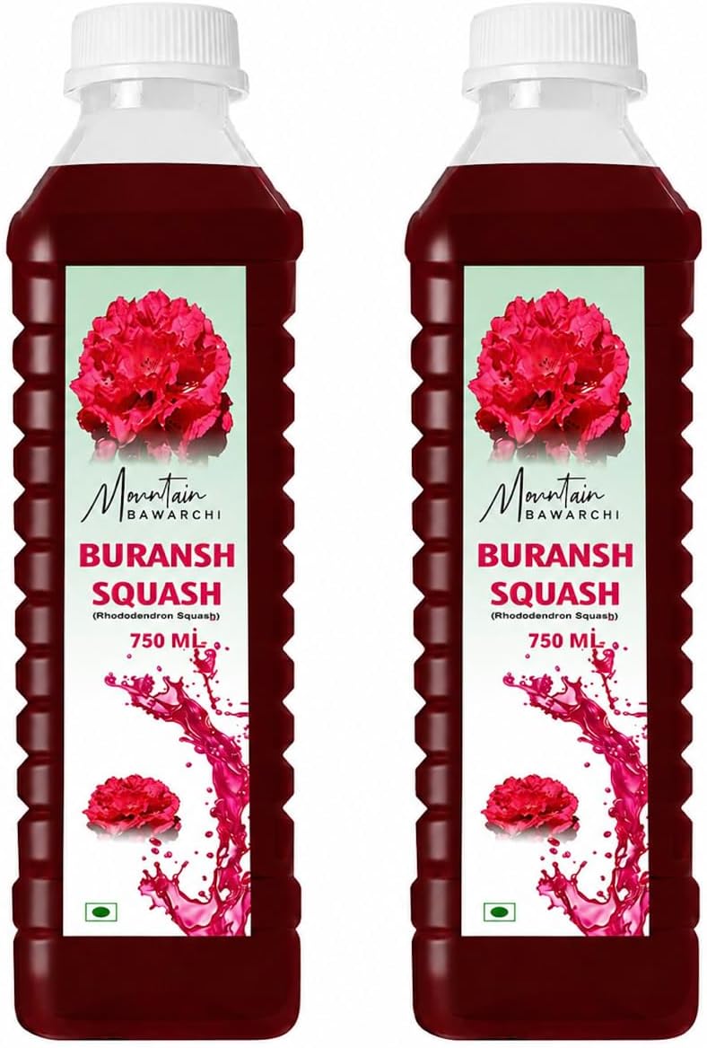 Buransh Squash Drink | Himalayan Rhododendron Juice Concentrate | Refreshing Rhododendron Juice | Ready to Serve | 750ml (Pack of 2)