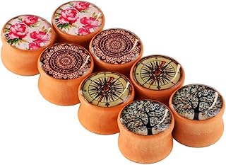 4 Pairs Organic Wood Double Flared Ear Tunnels Expander Plugs Stretcher Piercings