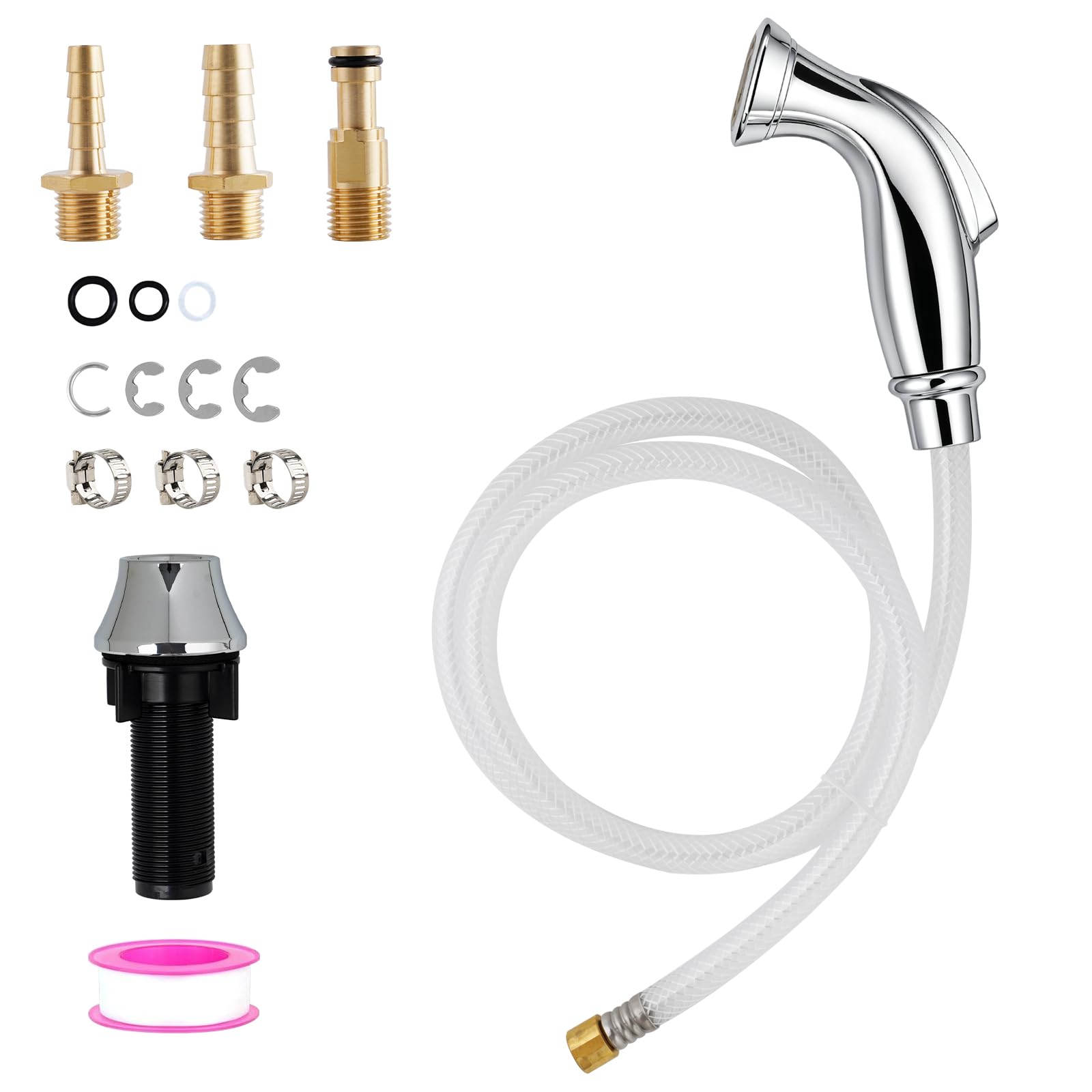 Universal Kitchen Sink Faucet Sprayer Replacement with Hose/Holder, Chrome