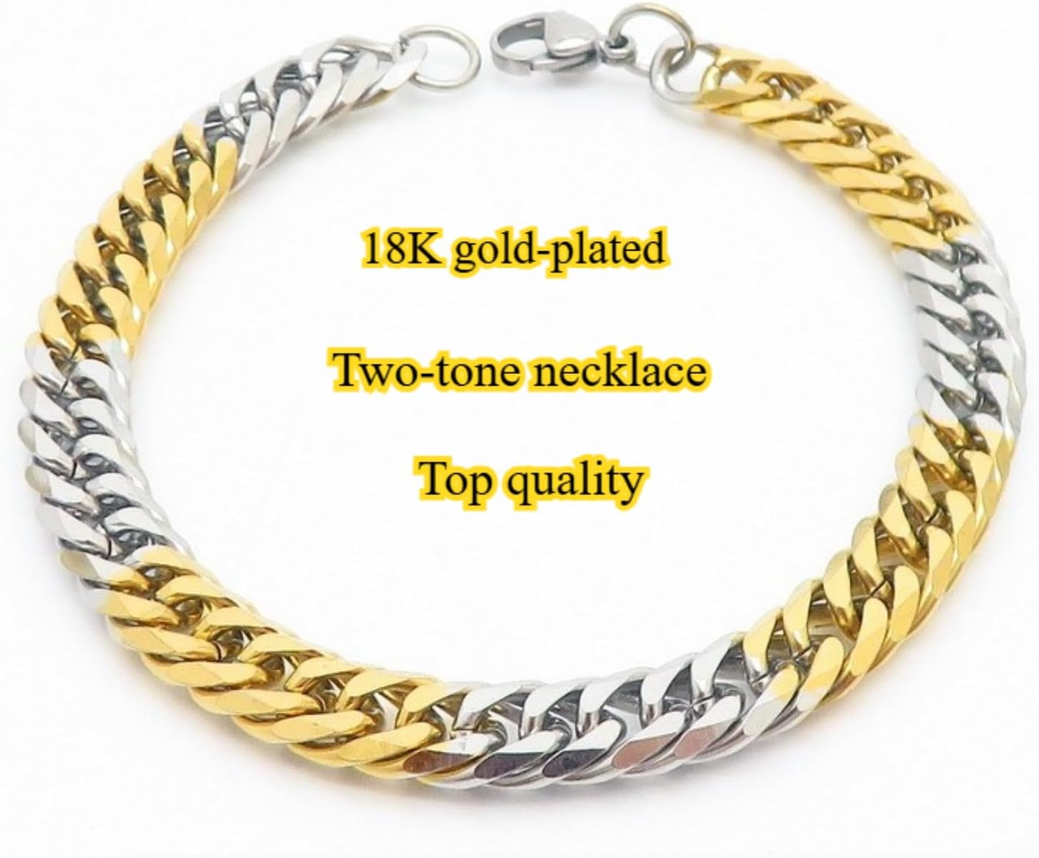 Mixed Metal Necklace for Women 18K Gold Plated Two Tone Silver and Gold Cuban Link Chain 9mm Thick Chunky Gold Chain Necklace 23.62 Inch Unisex Jewelry Gift Idea - Image 4