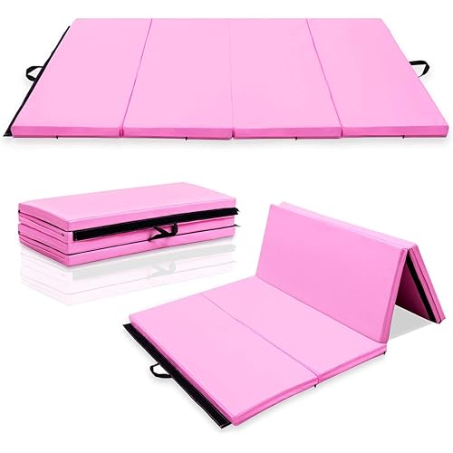 Giantex Gymnastics Mat 6'x 4' Anti-Tear 4-Fold Exercise Floor Mats W/Handles,Hook and Loop Fastener,Portable Folding Tumbling Mat Lightweight Gymnastics Panel Mat for Yoga, Aerobics, Workout