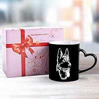 Vista 5 de Taza de café de pastor alemán negro, taza de té de cerámica que cambia de color, tazas de té para regalos de oficina y hogar