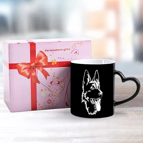 Miniatura 5 de Taza de café de pastor alemán negro, taza de té de cerámica que cambia de color, tazas de té para regalos de oficina y hogar