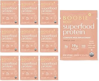 Boobie Body Superfood Protein Meal Replacement Shake, Vanilla Chai Flavor | 19g Protein | Safe For Pregnancy, Lactation, & Motherhood | Organic, Vegan, Zero Sugar, 10 Single Serve Packets (1.02 oz each)