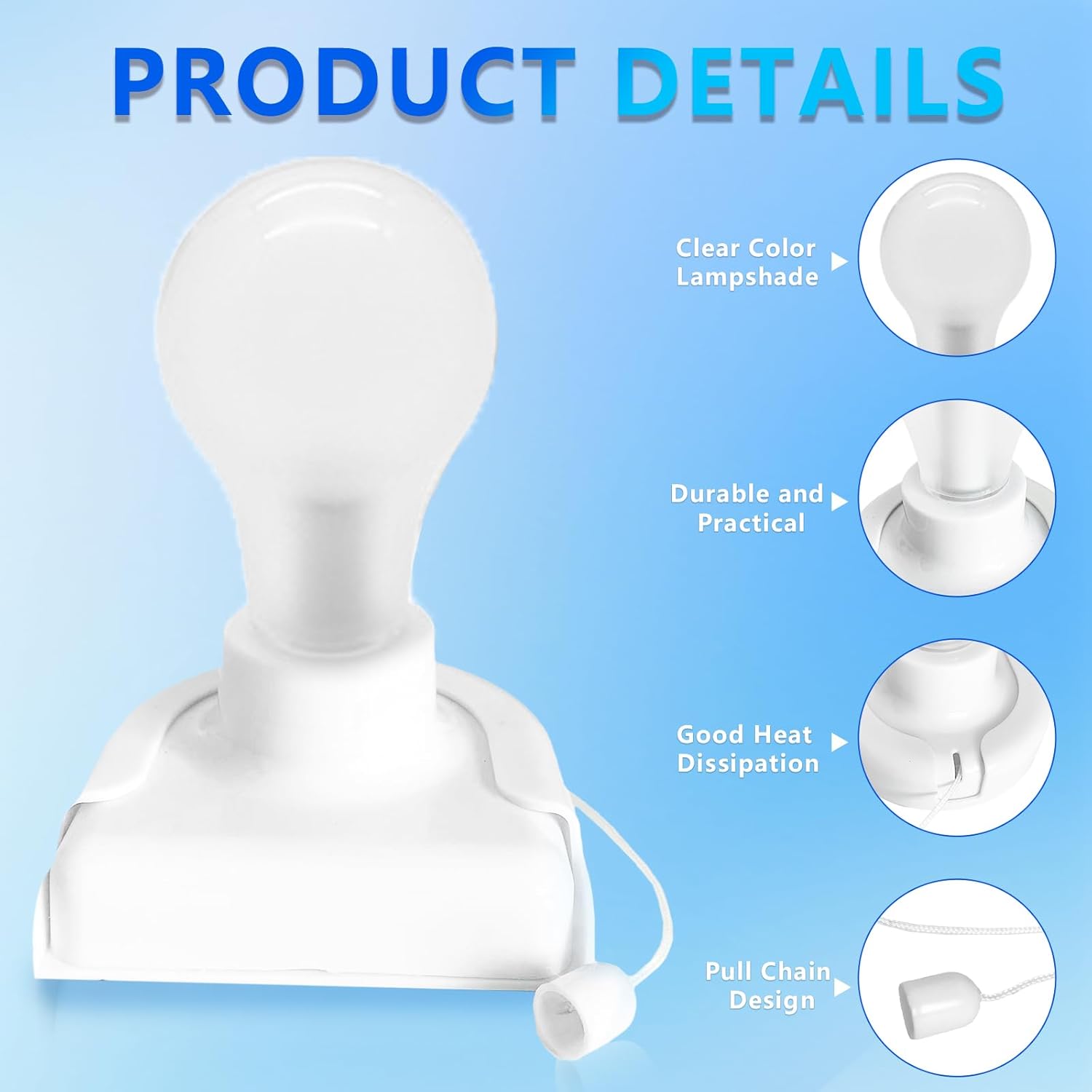 4 Pack Battery Operated Light Bulb, Stick-Up Battery Powered Wireless LED Closet Light Bulb, Self Adhesive Wall Light Fixture with Pull Chain for Cabinet Bedroom Kitchen, 3000K Warm White