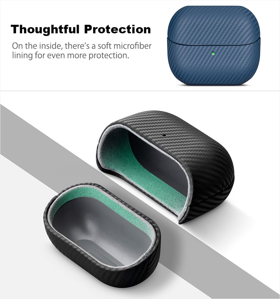 Haobobro Leather Case - for Samsung Galaxy Buds 3 FE / Buds3 Pro/Buds 3 Case Cover - Selected Skin-Friendly Leather, Carbon Fibre Texture, Handmade Protective Cover for Samsung Buds Pro 3 - Blue