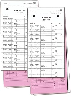 Job Time Tickets JT-10 JT-12-3-Part Carbon Interleaved Snap-Out Time Cards for Mechanics, Automotive Repair Work Order Time Tracking Forms with Adhesive, 4.25 x 9.75, Pink White - Pack of 500