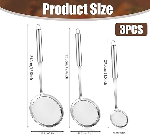 Miniatura 2 de 3 coladores de malla fina con asa, cuchara de acero inoxidable para espumar grasa, coladores de alambre para cocina, colador de alimentos para