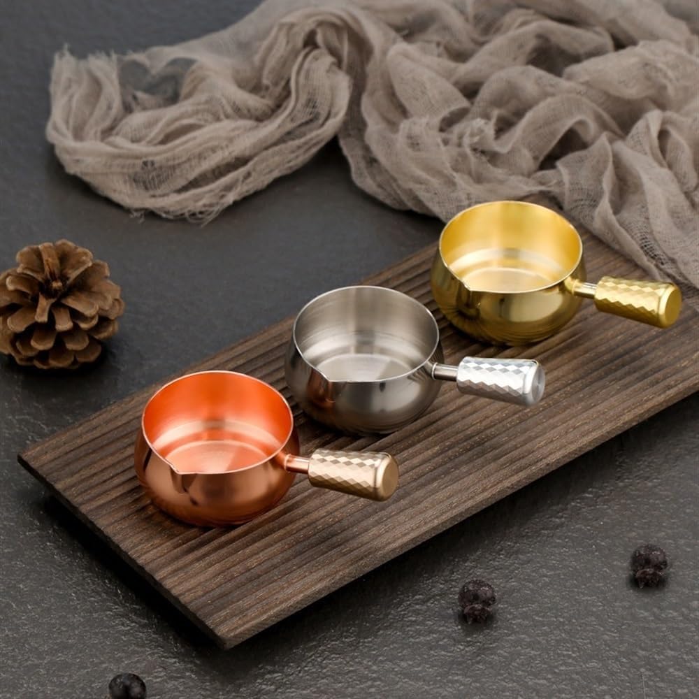 Gravy Boat Commercial Western Steak Sauce Cup with Handle Dipping Cup 304 Stainless Steel Sauce Dish Tomato Salad Dipping Sauce Dish Gravy Jug(Brown,Medium)