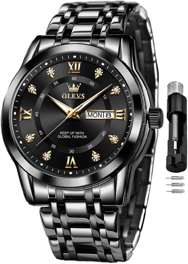 OLEVS Herren Armbanduhr Quarz Edelstahl Armbanduhr mit Datum Wochenanzeige Wasserdicht Business Luxus Uhr für Männer