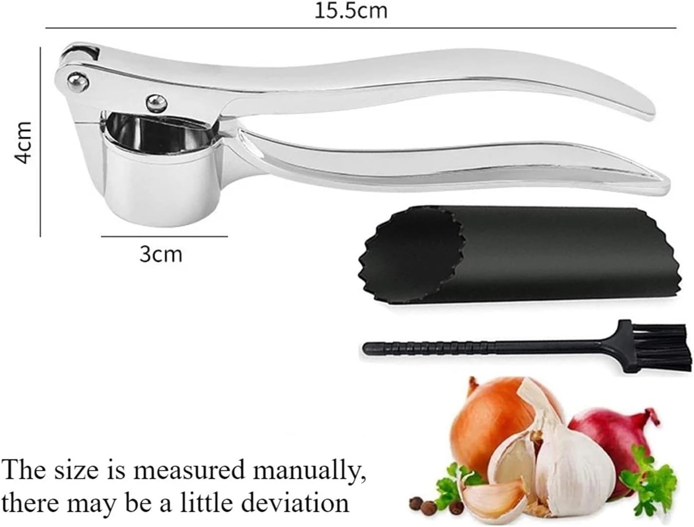 Professional Garlic Press Set - Stainless Steel Garlic Mincer & Peeler with Cleaning Brush, Ginger Peeler - Multi-Function Kitchen Gadgets for Effortless Cooking