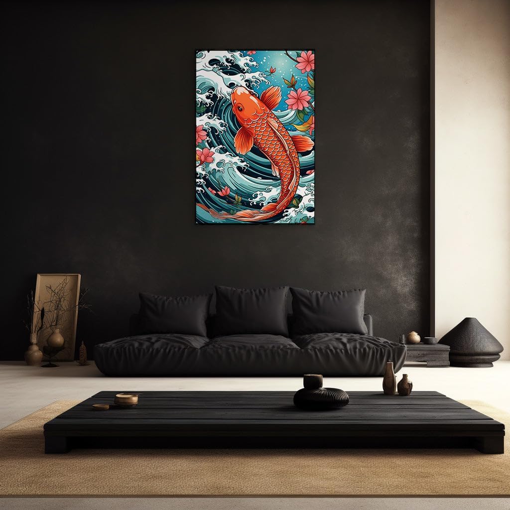 Canvas for Living room. Vibrant Koi Fish Elegance Swims in Serenity, 27 x 18 inch Canvas Wall Art - Contemporary Masterpieces - Modern Home Decor