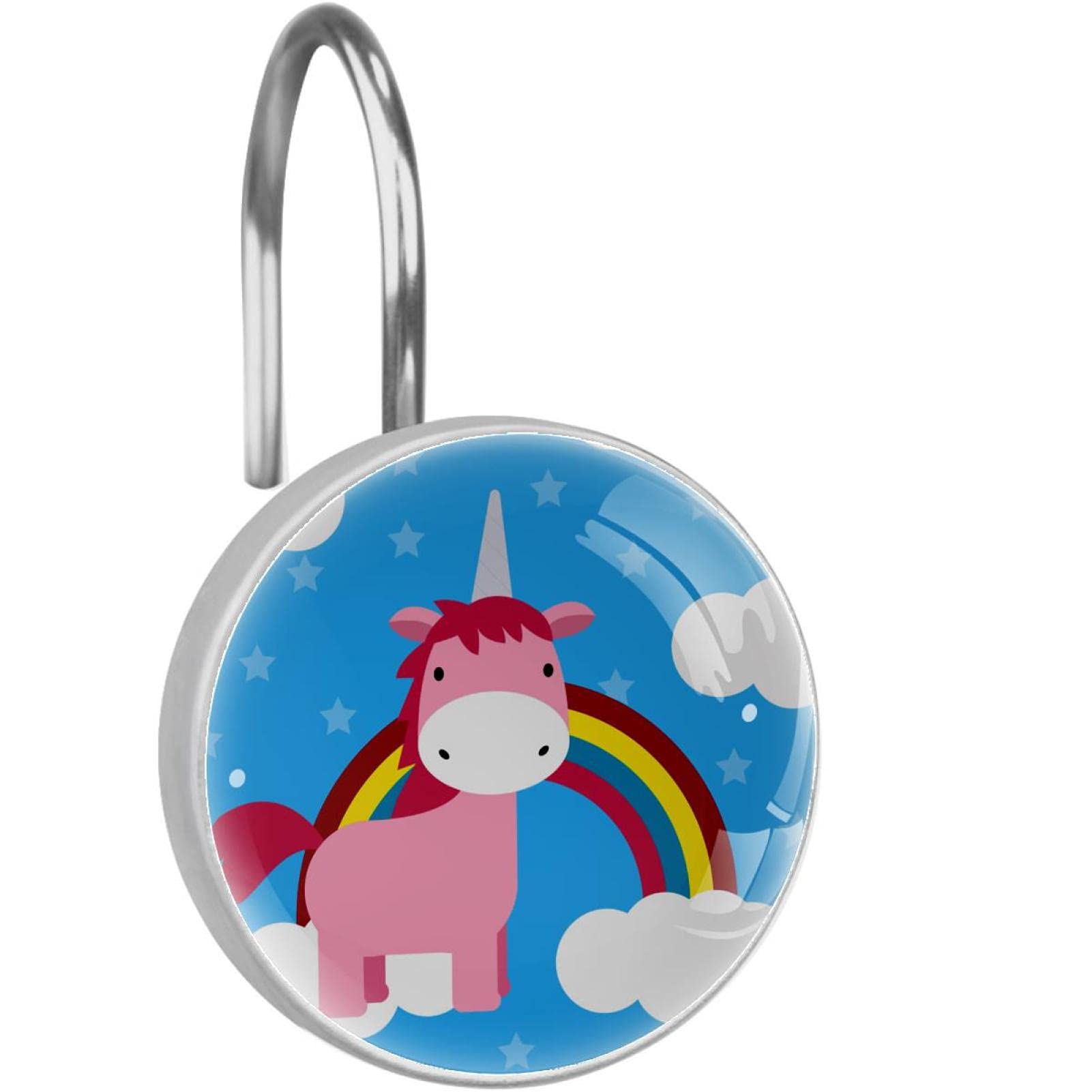 Crochets pour rideau de douche licorne bleue en acier inoxydable x12