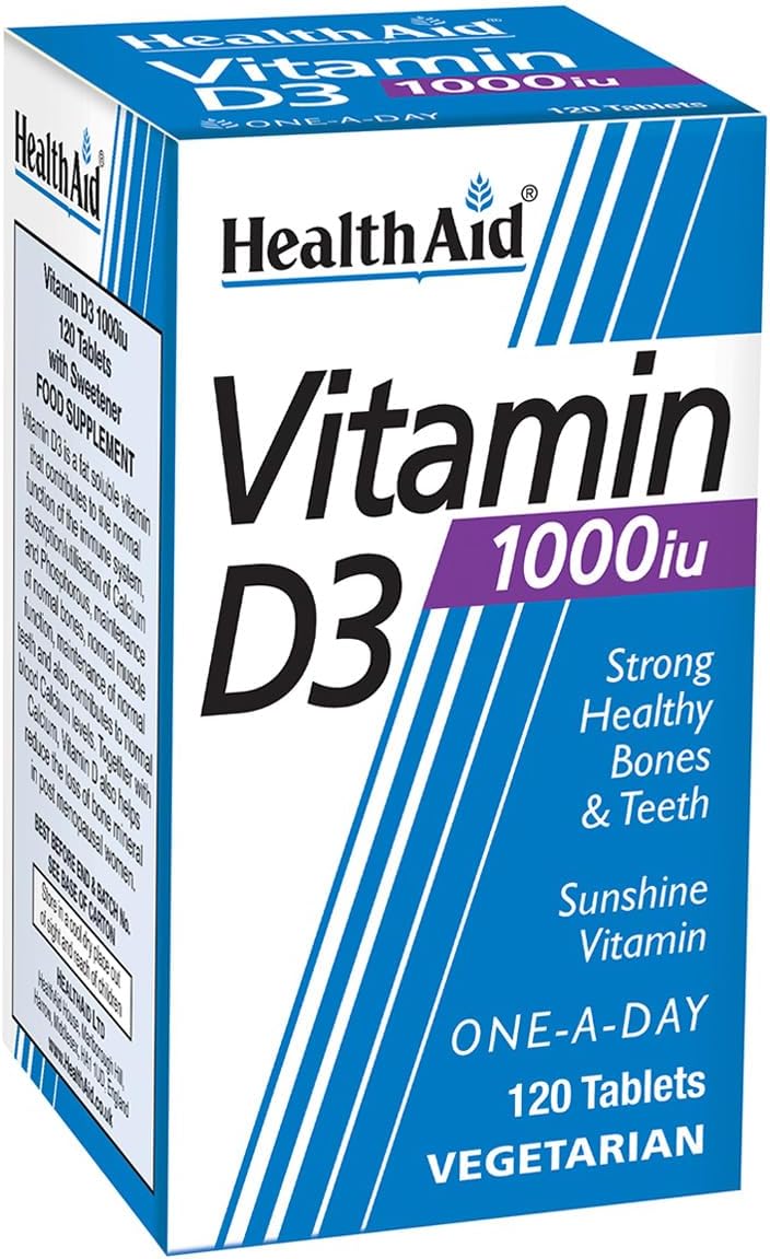 HealthAid Vitamin D3 1000iu - High Strength Cholecalciferol - Immune System & Bone Health Support - 120 Tablets - Vegetarian