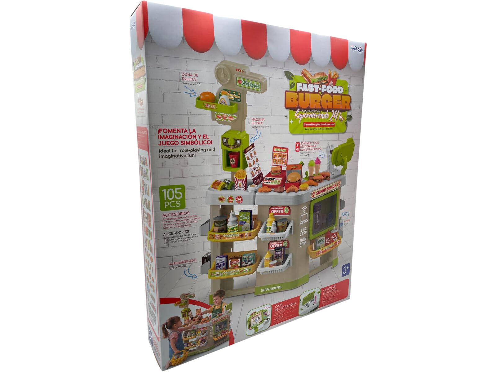 Supermercado Comida Rápida 24 Horas de 87x69x38 cm con Accesorios