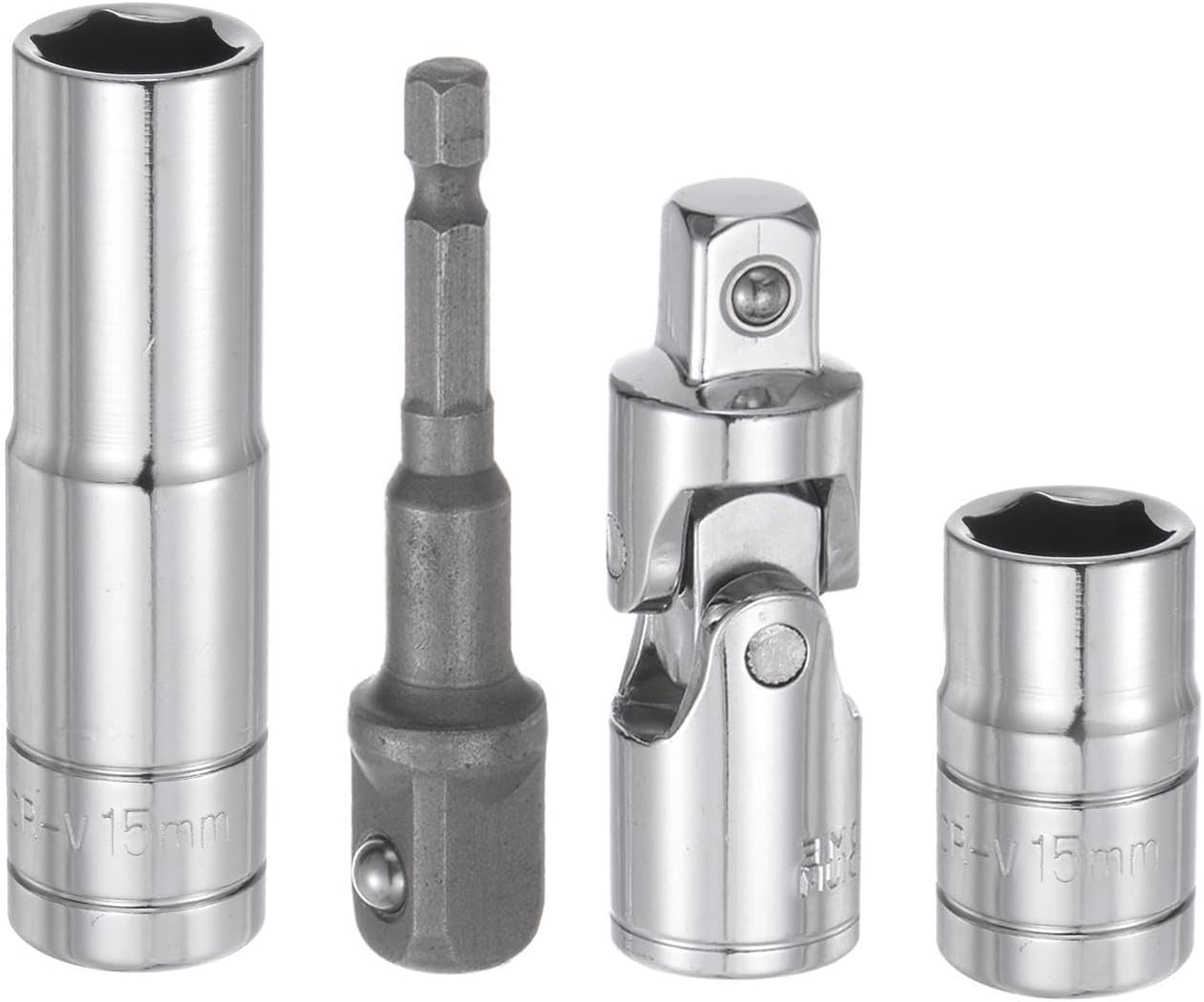 Toolparts And Accessories 1/2" Drive 15mm Shallow & Deep Socket Universal Joints Hex Shank Impact Adapter (#CN#130824-01502)