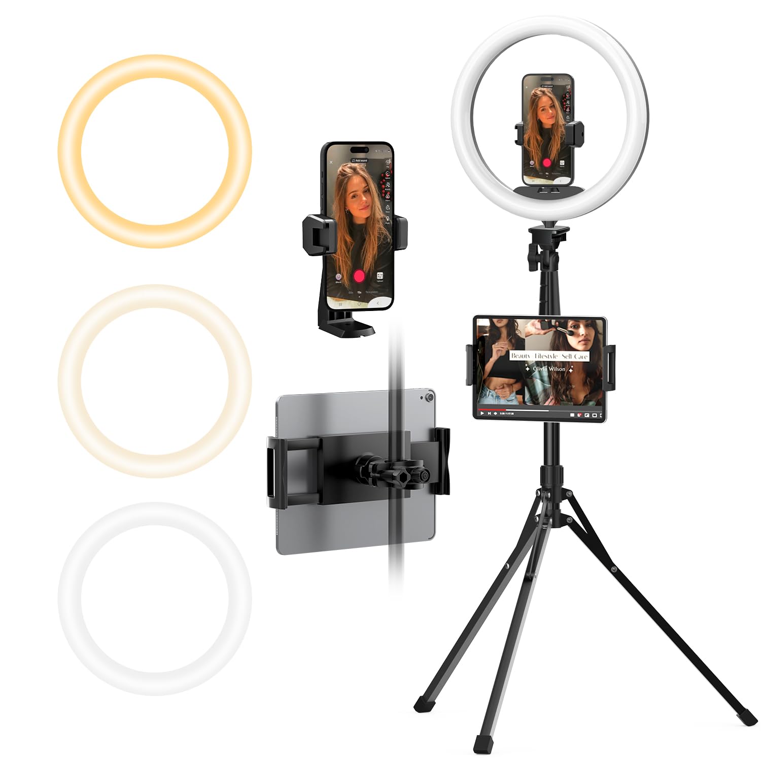 UBeesize 12" Ring Light with 74" Extendable Tripod Stand & iPad, Phone Holder, LED Circle Light with Phone,Tablet Holder for Video Recording, Photography, Live Stream, Makeup, Webcam, TikTok, YouTube