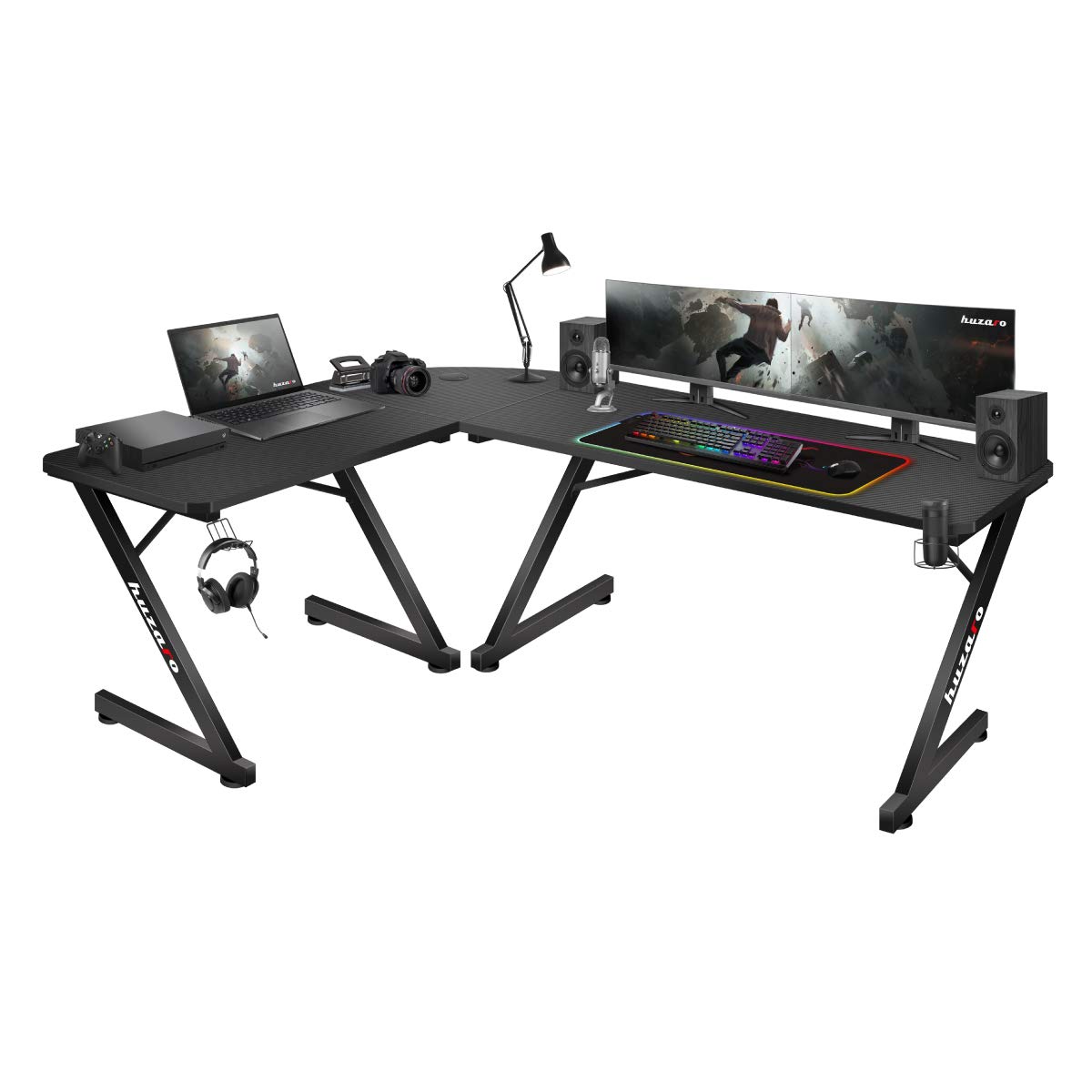 huzaro Hero 7.0, Bureau d'angle, Forme de L, Poste Gamer Plateau en Carbone