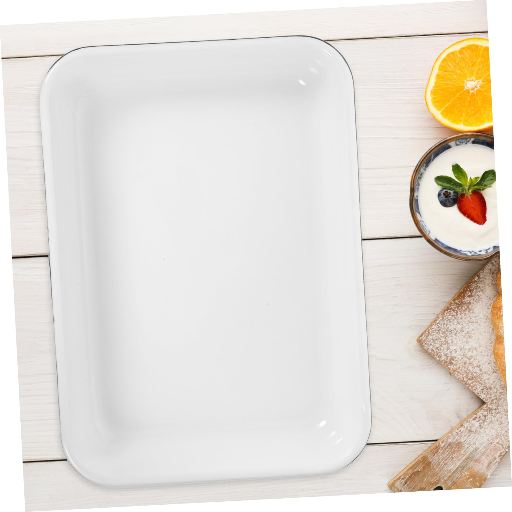 Plateau de Cuisson en Émail Blanc Multifonctionnel Antiadhésif Résistant la Chaleur Cuisine et Rangement Boutique de Thé Couleur Aléatoire