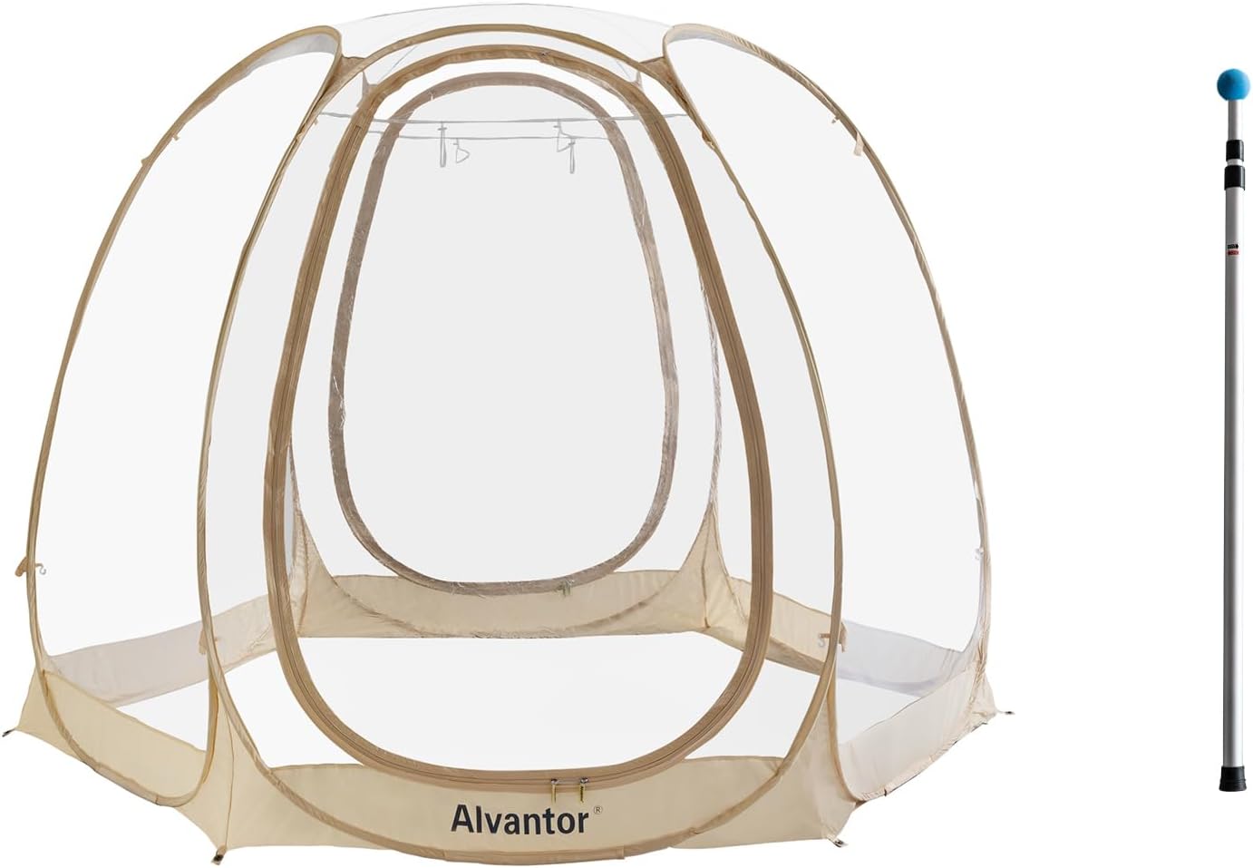 Alvantor Pop Up Bubble Tent - 10’ x 10’ Instant Igloo Tent - 4-6 Person Screen House for Patios - Large Oversize Weather Proof Pod - Cold Protection Camping Tent - Beige