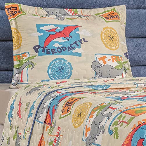 Colcha Bouti Cobre Leito Solteiro Infantil Dupla Face Estampado Dino