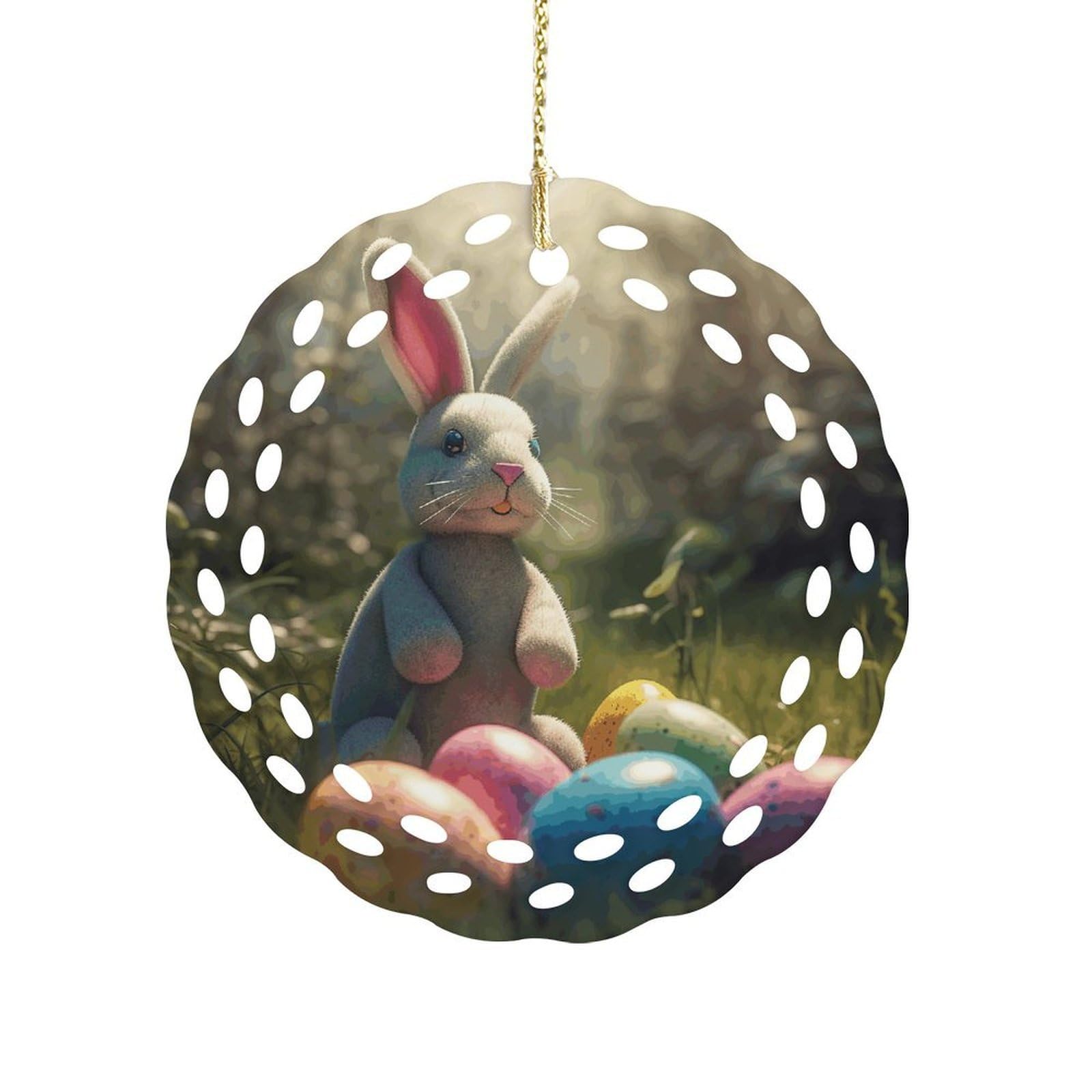 Wsoihfec Women's Style Rabbit And Easter Egg Hanging Ornament 3 Inch Round,1-Pack,Xmas Decor -Two-Sided Printed,Friend Ornament Gifts For Friends Coworker Sisters