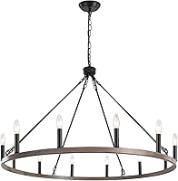 Vista 1 de Lámpara de araña de rueda negra de 38 pulgadas, 12 luces de araña grande de granja rústica, lámpara colgante redonda, lámparas colgantes de techo