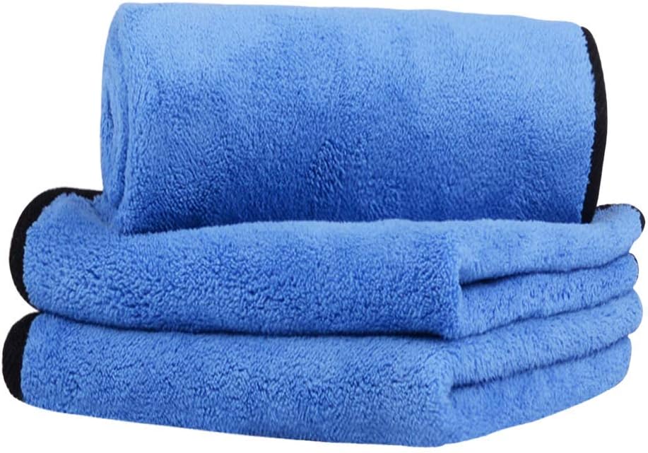 MOIKEW Professional Microfiber Cleaning Cloth Double Thickening Microfiber Towels for Cars, Blue and Gray (12x16in) (Pack of 3)