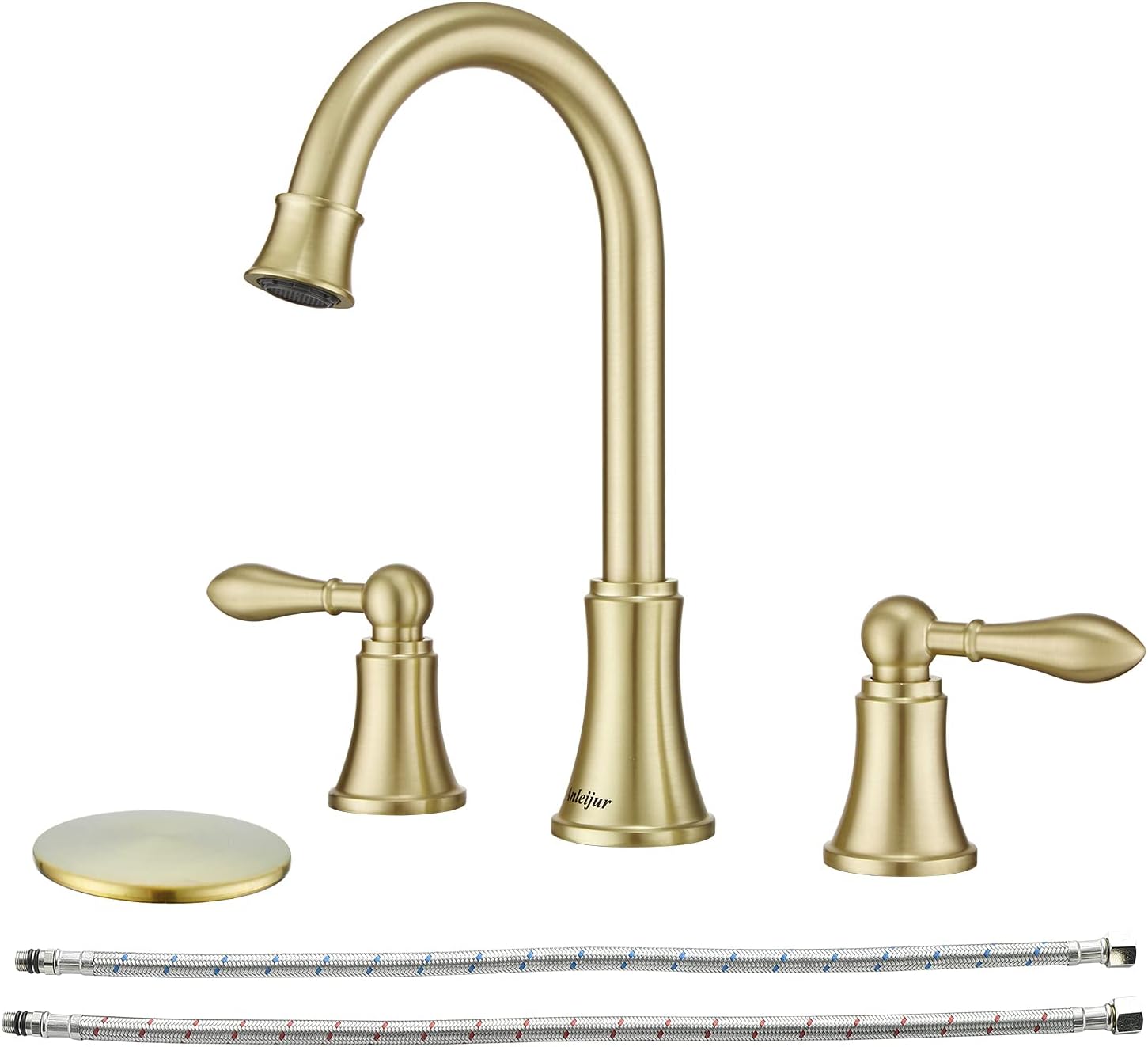 Gold Bathroom Sink Faucet, Anleijur Two Handle 8 inch Widespread Gold Bathroom Faucet, Brushed
