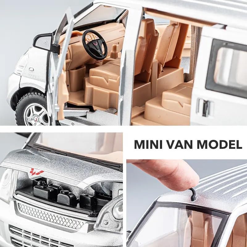 Image of 1:24 Scale Big Wuling Rongguang Van Racing Car Toy | Metal Pullback Diecast Car for Kids with Openable Doors, Sound, Light Effects Toy for Car (Color As Per Available),grey
