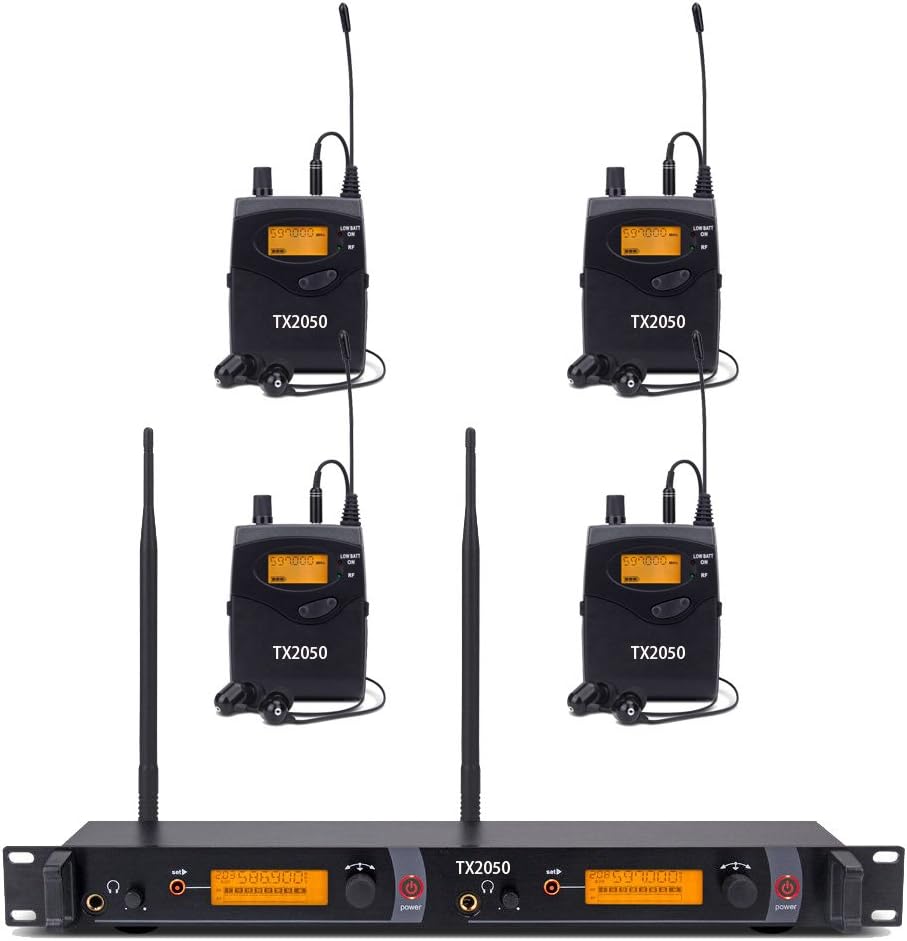 Wireless In Ear Monitor System UHF Pro 2 Channels 4 Receivers Bodypacks Monitoring with LCD Display