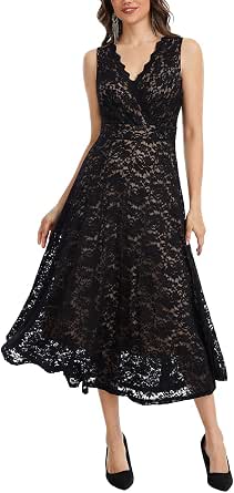 J.Corrine Women's Lace Dress Cocktail Party A-Line Dress V-Neck Sleeveless Formal Wedding Guest Bridal Shower Dress